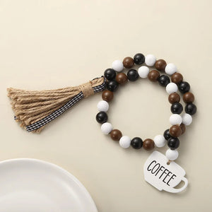 Wood Bead Garland With Coffee Cup Pendant Custom Curtain Straps