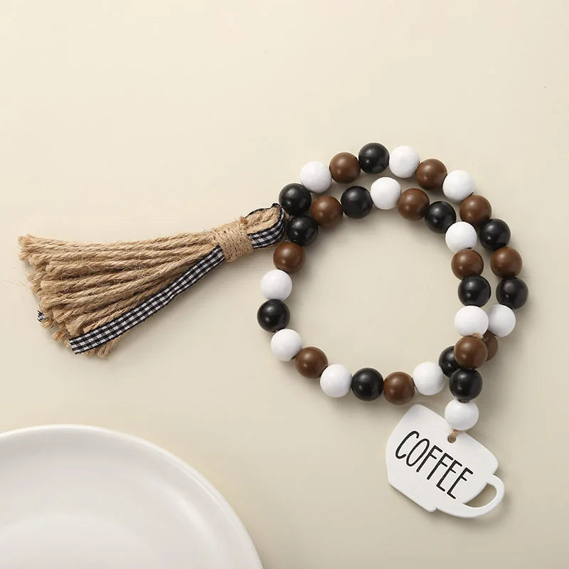 Wood Bead Garland With Coffee Cup Pendant Custom Curtain Straps