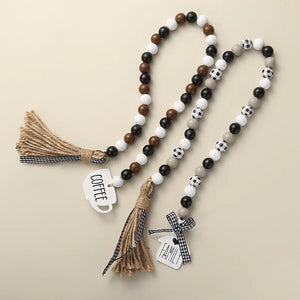 Wood Bead Garland With Coffee Cup Pendant Custom Curtain Straps