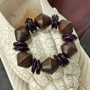 Wood Beads Charm Bracelet Brown Big Beaded String Bracelet