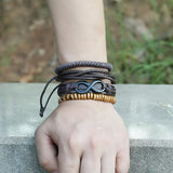 Vintage Lucky 8 Woven Leather Bracelet Men Women Jewelry