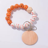 Wood Beads Keychain Basketball Football Print Keyring Women Men