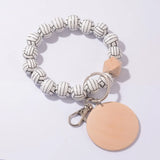 Wood Beads Keychain Basketball Football Print Keyring Women Men