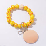 Wood Beads Keychain Basketball Football Print Keyring Women Men