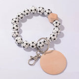 Wood Beads Keychain Basketball Football Print Keyring Women Men