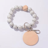 Wood Beads Keychain Basketball Football Print Keyring Women Men
