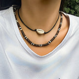 Wood Beads Rope Chain Acrylic Shell Choker Necklace Women