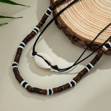 Wood Beads Rope Chain Acrylic Shell Choker Necklace Women