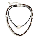 Wood Beads Rope Chain Acrylic Shell Choker Necklace Women
