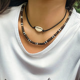 Wood Beads Rope Chain Acrylic Shell Choker Necklace Women