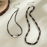 Wood Beads Rope Chain Acrylic Shell Choker Necklace Women