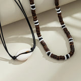 Wood Beads Rope Chain Acrylic Shell Choker Necklace Women
