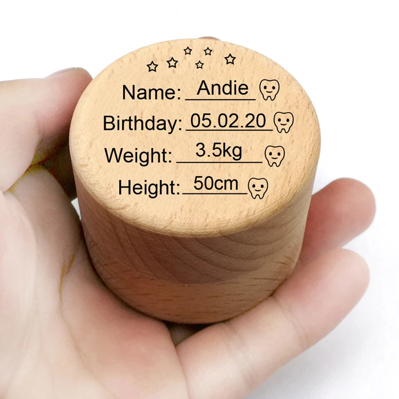 Wooden Baby Tooth Box with Baby Stats - Creative Baby Gift
