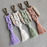 Macrame Wood Cube Beaded MAMA Keychain Boho Style Tassel Bag Accessory