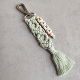 Macrame Wood Cube Beaded MAMA Keychain Boho Style Tassel Bag Accessory