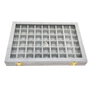 Lockable Wood Jewelry Box Earring Storage w/ Glass Lids