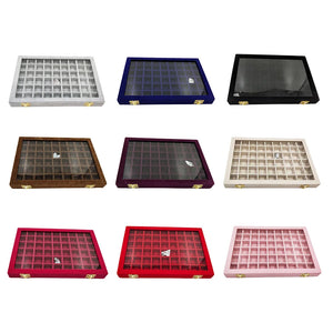 Lockable Wood Jewelry Box Earring Storage w/ Glass Lids