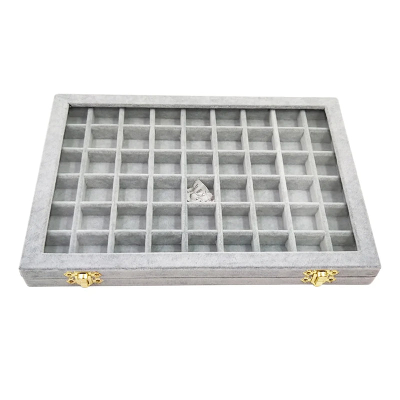 Lockable Wood Jewelry Box Earring Storage w/ Glass Lids