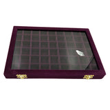 Lockable Wood Jewelry Box Earring Storage w/ Glass Lids