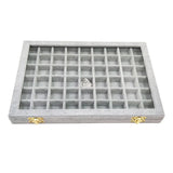 Lockable Wood Jewelry Box Earring Storage w/ Glass Lids