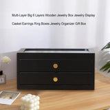 Wood Jewelry Box Dual Layer Flocking Pad Earring Bracelet Storage Case
