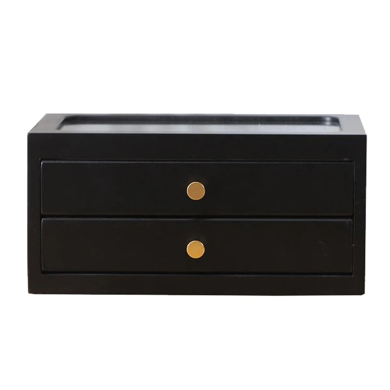 Wood Jewelry Box Dual Layer Flocking Pad Earring Bracelet Storage Case