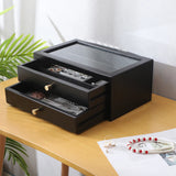 Wood Jewelry Box Dual Layer Flocking Pad Earring Bracelet Storage Case