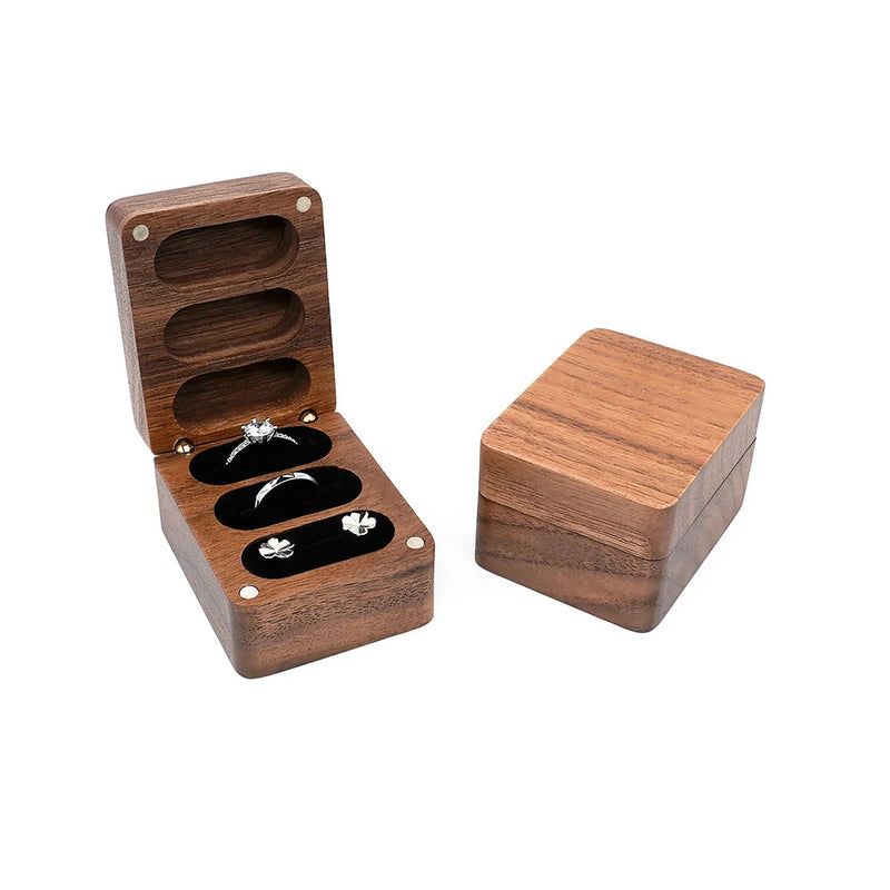 Wood Jewelry Box for Travel Rectangle Walnut Velvet Interior