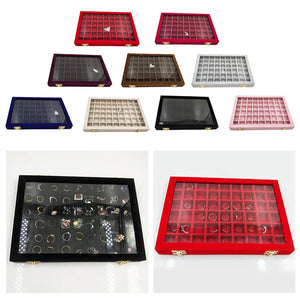 Wood Jewelry Display Tray with Glass Lids Organizer Showcase