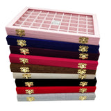 Wood Jewelry Display Tray with Glass Lids Organizer Showcase