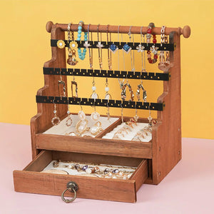 Wood Jewelry Stand with Drawer 5 Tier Storage Organizer