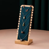 Wood Jewelry Stand Necklace Holder with Stable Base Suede Leather Rack