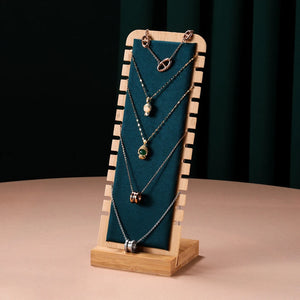 Wood Jewelry Stand Necklace Holder with Stable Base Suede Leather Rack