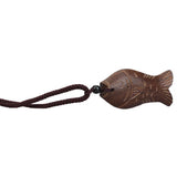 Wood Lucky Fish Pendant on Vintage Leather Necklace Chain