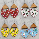 Wood Reindeer Santa Claus Earrings Merry Christmas Jewelry