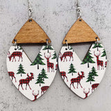 Wood Reindeer Santa Claus Earrings Merry Christmas Jewelry