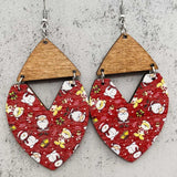 Wood Reindeer Santa Claus Earrings Merry Christmas Jewelry