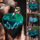 Resin Heart Pendants Mountains Necklace Couple Birthday Gift
