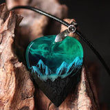 Resin Heart Pendants Mountains Necklace Couple Birthday Gift