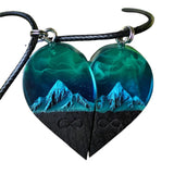 Resin Heart Pendants Mountains Necklace Couple Birthday Gift