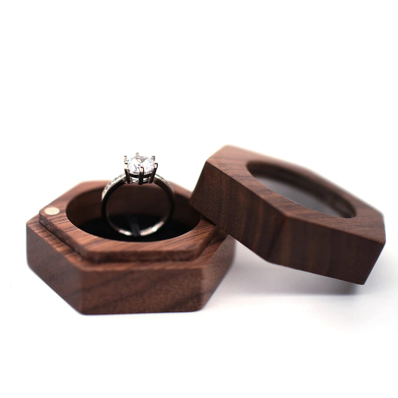Wood Ring Box Round Heart Shape Engagement Wedding