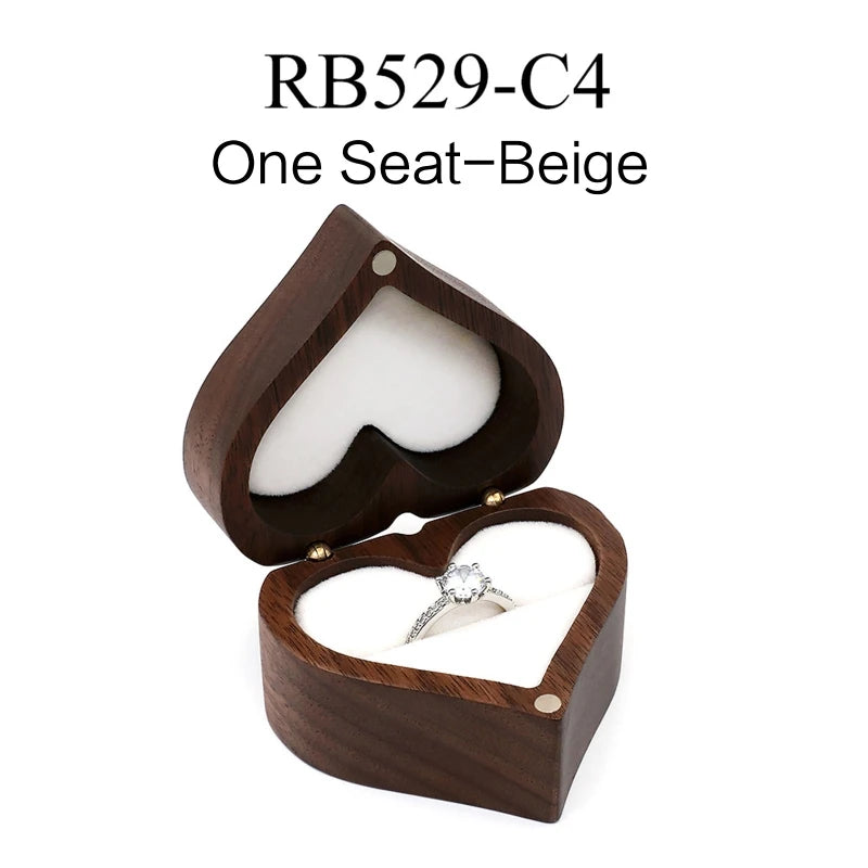 Wood Ring Box Heart Shaped Jewelry Organizer