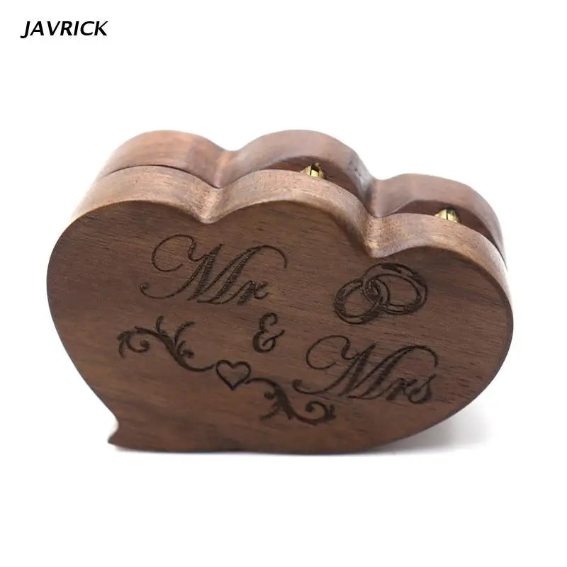 Wood Ring Box Heart Shaped Velvet Interior Jewelry Holder