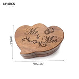 Wood Ring Box Heart Shaped Velvet Interior Jewelry Holder