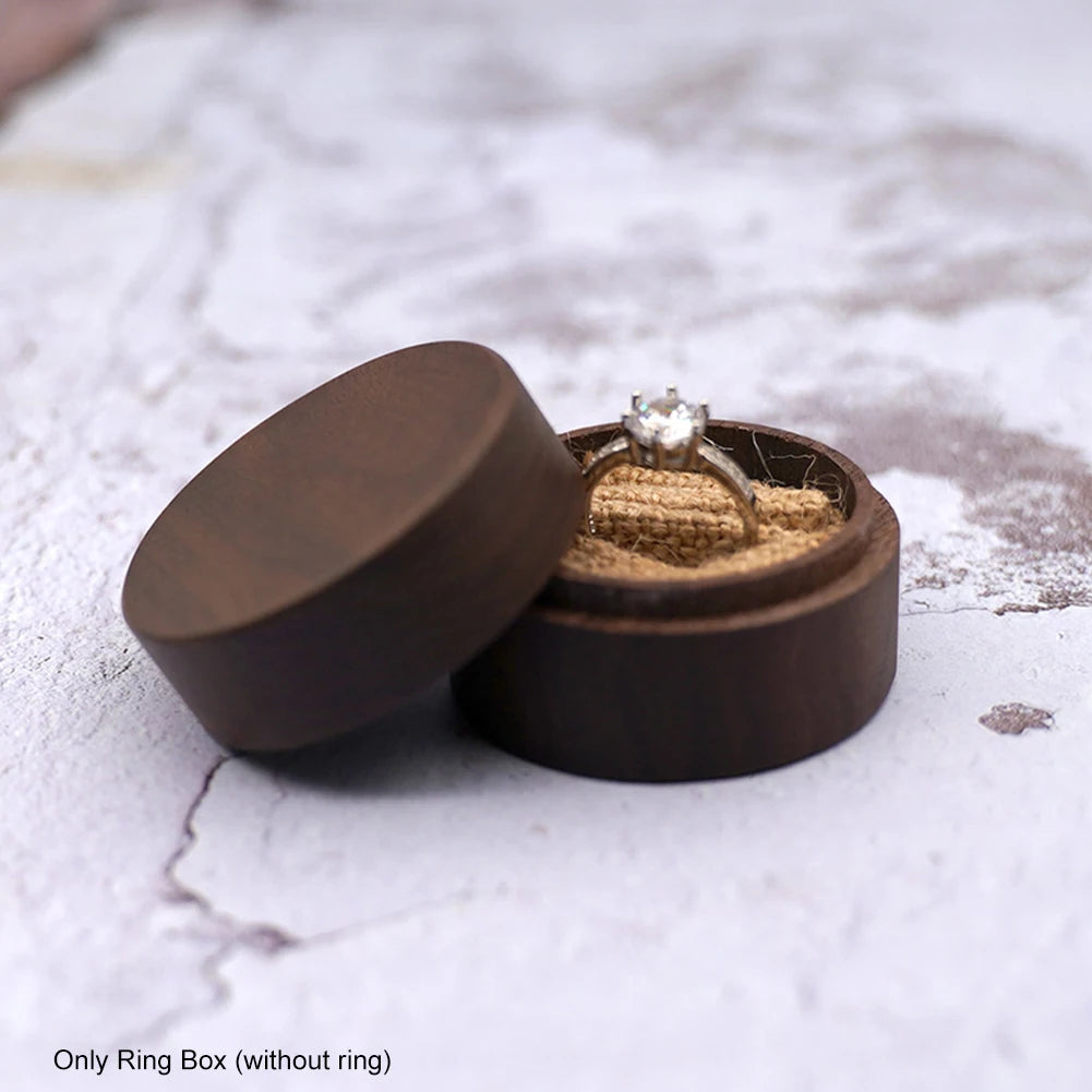 Vintage Brown Wood Ring Box Engraved Letter Romantic Proposal Wedding