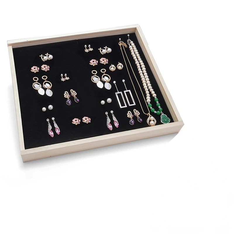 Wood Rings Display Stand with Cover, Vertical Storage Holder