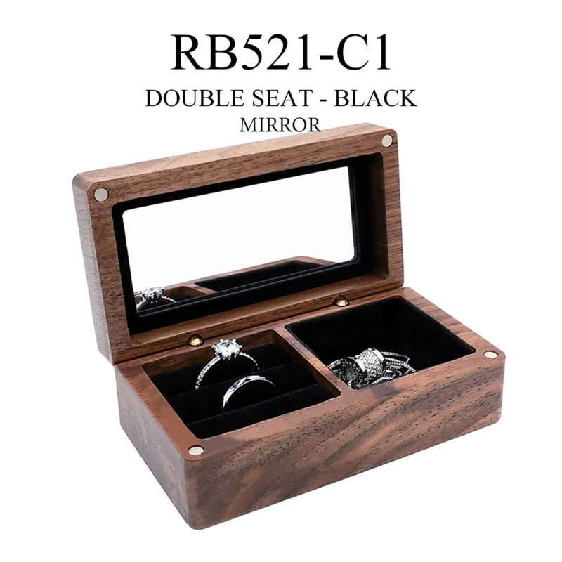 Wood Rings Jewelry Organizer w/ Display Travel Case Portable Storage Box