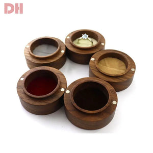 Wood Round Ring Storage Box Walnut Stud Earrings Box