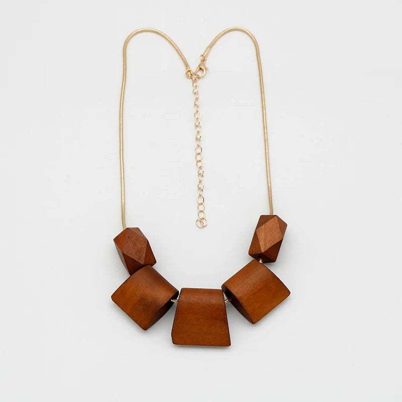 Vintage Wood Snake Chain Necklace High Brown Pendant Women Jewelry 2021138