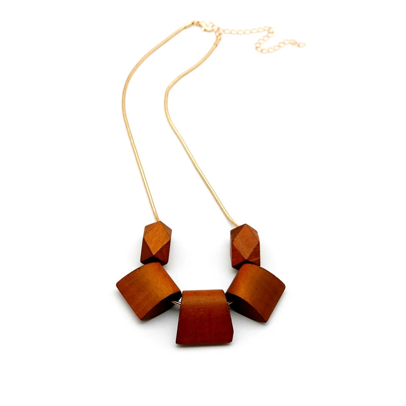 Vintage Wood Snake Chain Necklace High Brown Pendant Women Jewelry 2021138